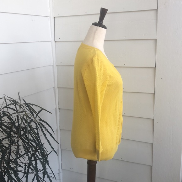 Talbots sunshine yellow light cardigan 3/4 sleeve size Petite small Pima cotton - Picture 2 of 6